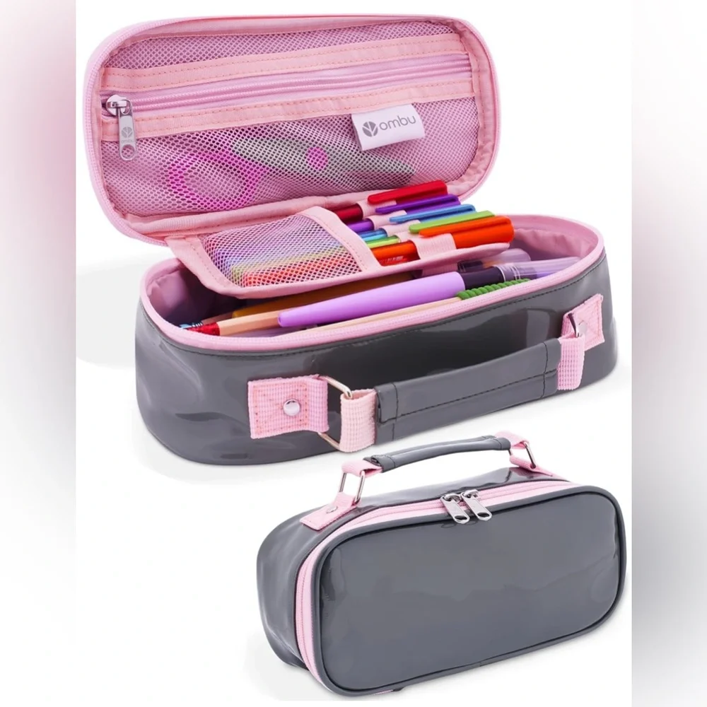 Ombu Large Capacity Pencil Case With Handle & Compartments For Adult & Kids